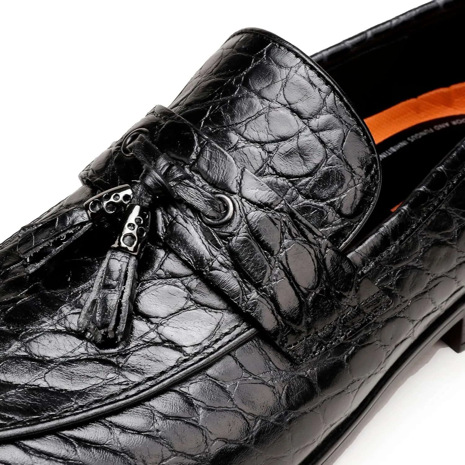 Mens Leather Tassel Loafer, Classic Luxury Smooth Upper Tassel Slip-on Penny Loafer for Mens, Black