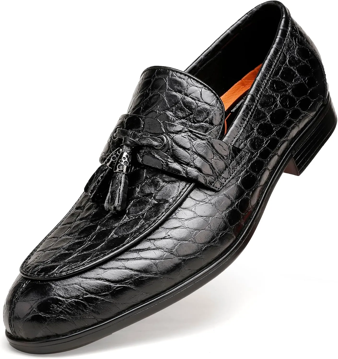 Mens Leather Tassel Loafer, Classic Luxury Smooth Upper Tassel Slip-on Penny Loafer for Mens, Black