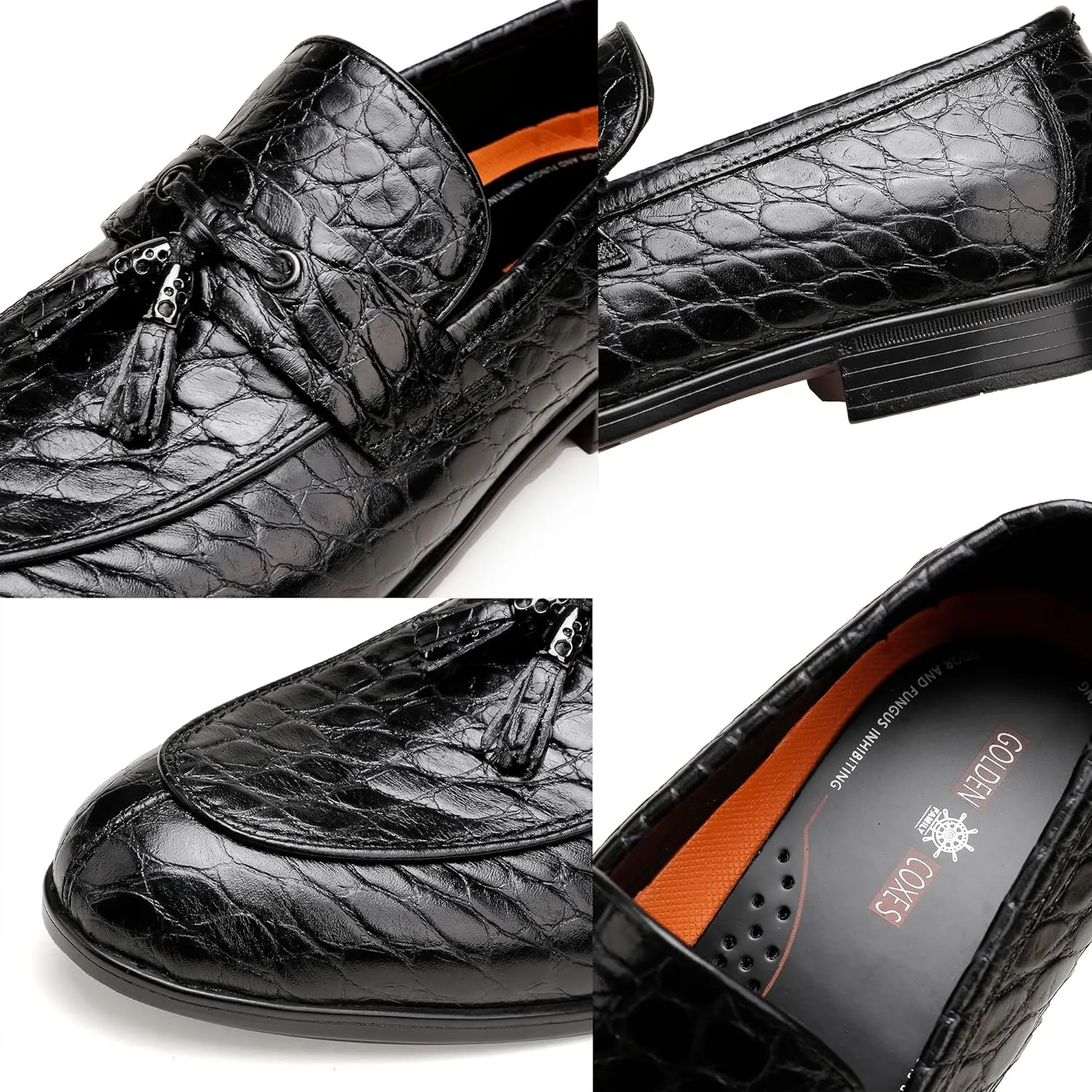 Mens Leather Tassel Loafer, Classic Luxury Smooth Upper Tassel Slip-on Penny Loafer for Mens, Black
