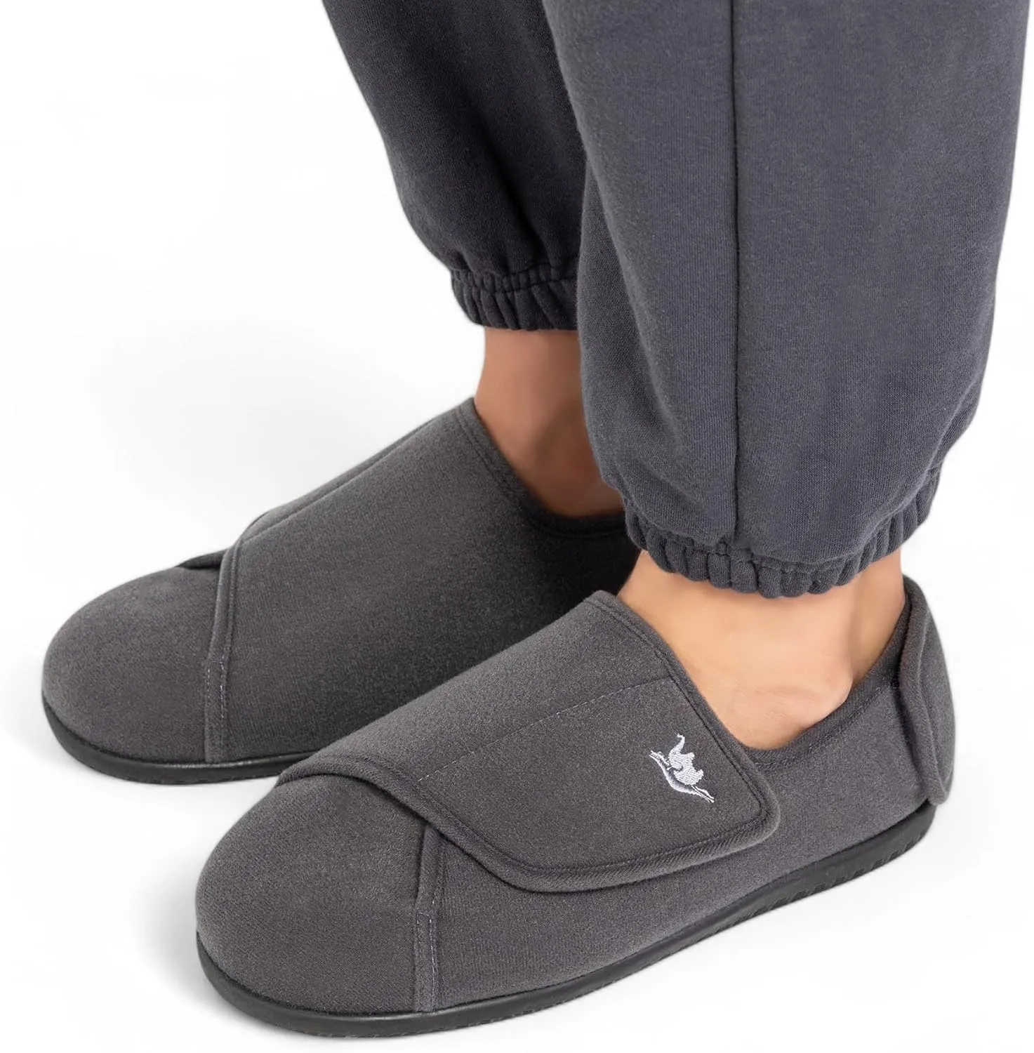 Men's Memory Foam Diabetic Slippers with Adjustable Closure, Extra Wide Comfy Warm Plush Fleece Arthritis Edema Swollen Diabetic House Shoes Machine Washable with Anti Slip Sole