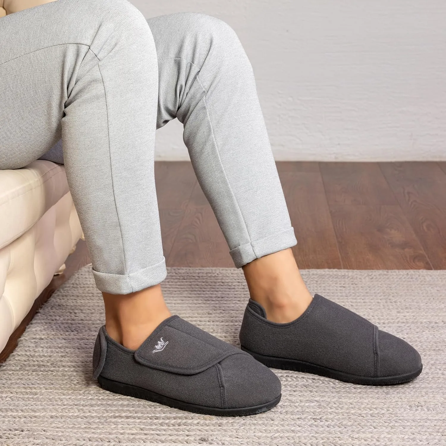 Men's Memory Foam Diabetic Slippers with Adjustable Closure, Extra Wide Comfy Warm Plush Fleece Arthritis Edema Swollen Diabetic House Shoes Machine Washable with Anti Slip Sole