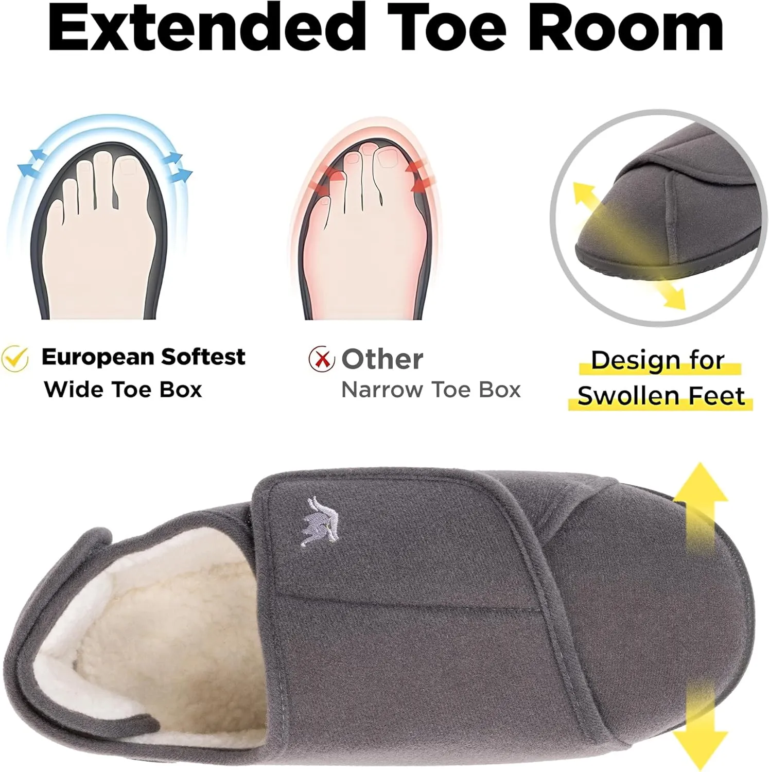 Men's Memory Foam Diabetic Slippers with Adjustable Closure, Extra Wide Comfy Warm Plush Fleece Arthritis Edema Swollen Diabetic House Shoes Machine Washable with Anti Slip Sole