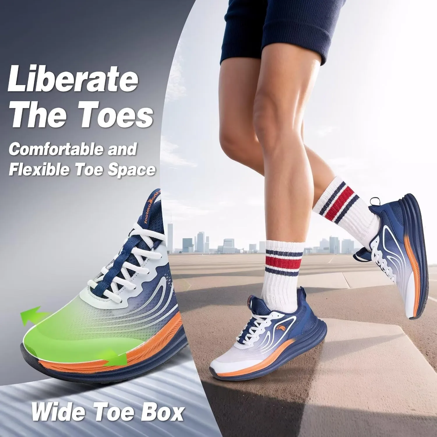 Men's Orthopedic Road Running Sneakers: Comfortable Casual Arch Supports Plantar Fasciitis Orthotic Sports Athletic Shoes, Flat Feet High Arch Tennis Work Walking Shoes for Foot Heel and Pain Relief