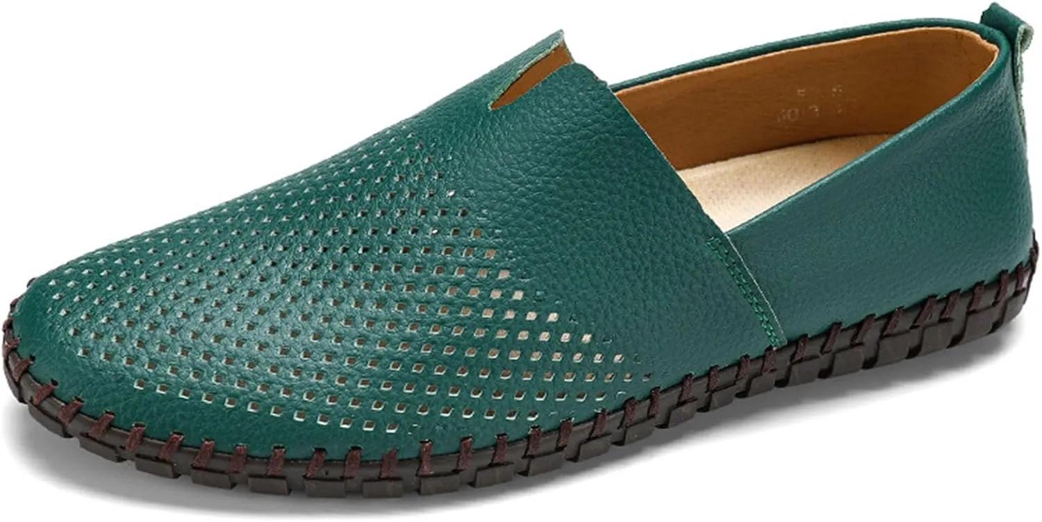 Men's Retro Hand-Stitched Leather Soft-Soled Loafers Fashion Casual Comfortable Soft Non-Slip Walking Shoes