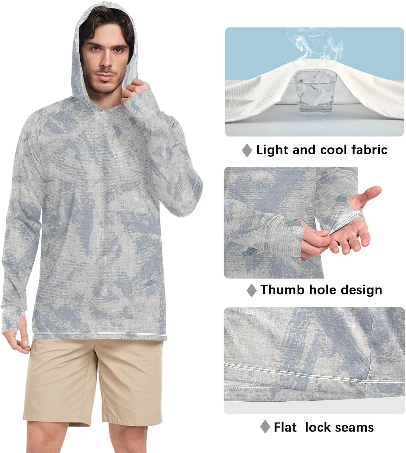 Mens Sun Protection Hoodie Long Sleeve French Farmhouse Fishing Shirt UPF 50  Sun Hoodies Rash Guard Men