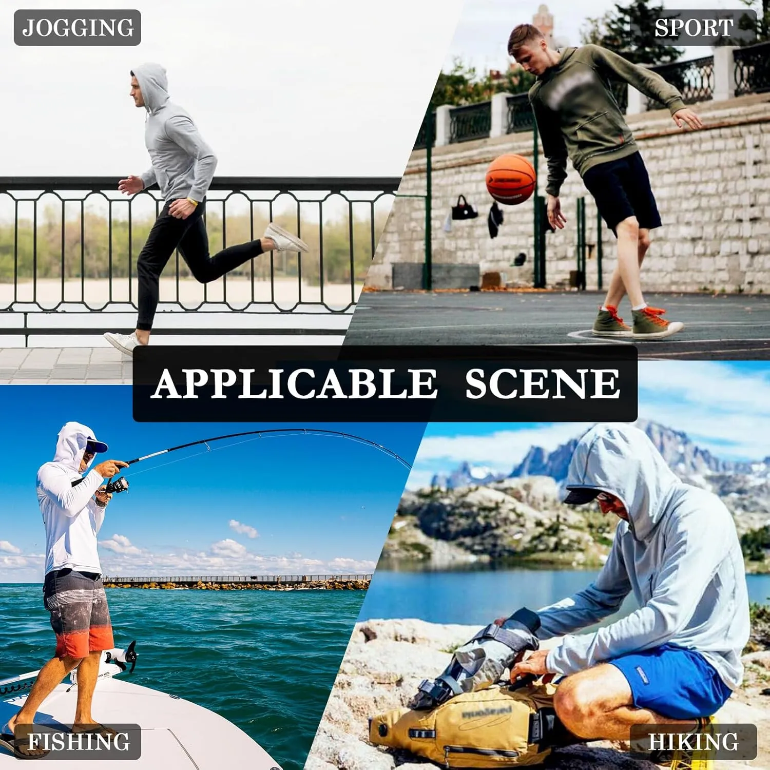 Mens Sun Protection Hoodie Long Sleeve French Farmhouse Fishing Shirt UPF 50  Sun Hoodies Rash Guard Men