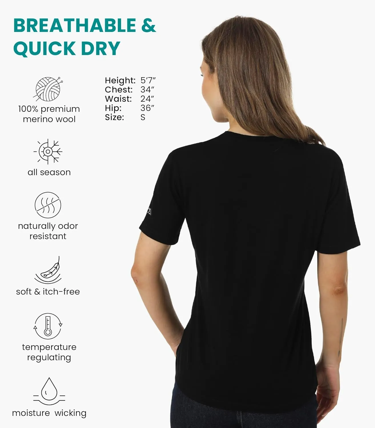 Merino.tech Merino Wool T Shirt Women - 100% Merino Wool Base Layer Women Short Sleeve Moisture-Wicking Tee and Hiking Socks