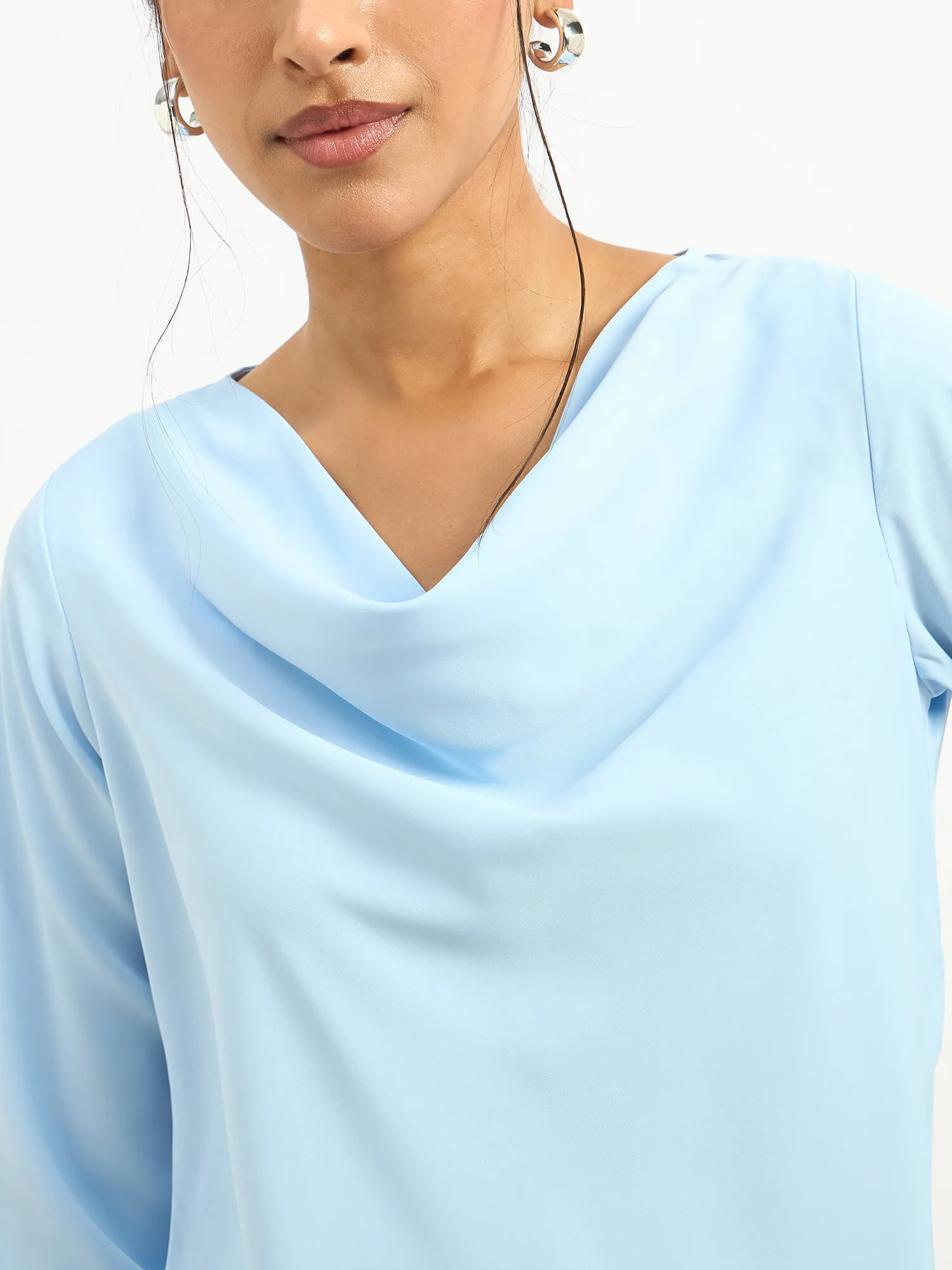Mermaid Mule Cowl Neck Top - Ice Blue