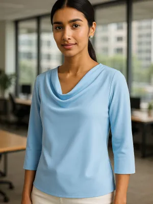 Mermaid Mule Cowl Neck Top - Ice Blue