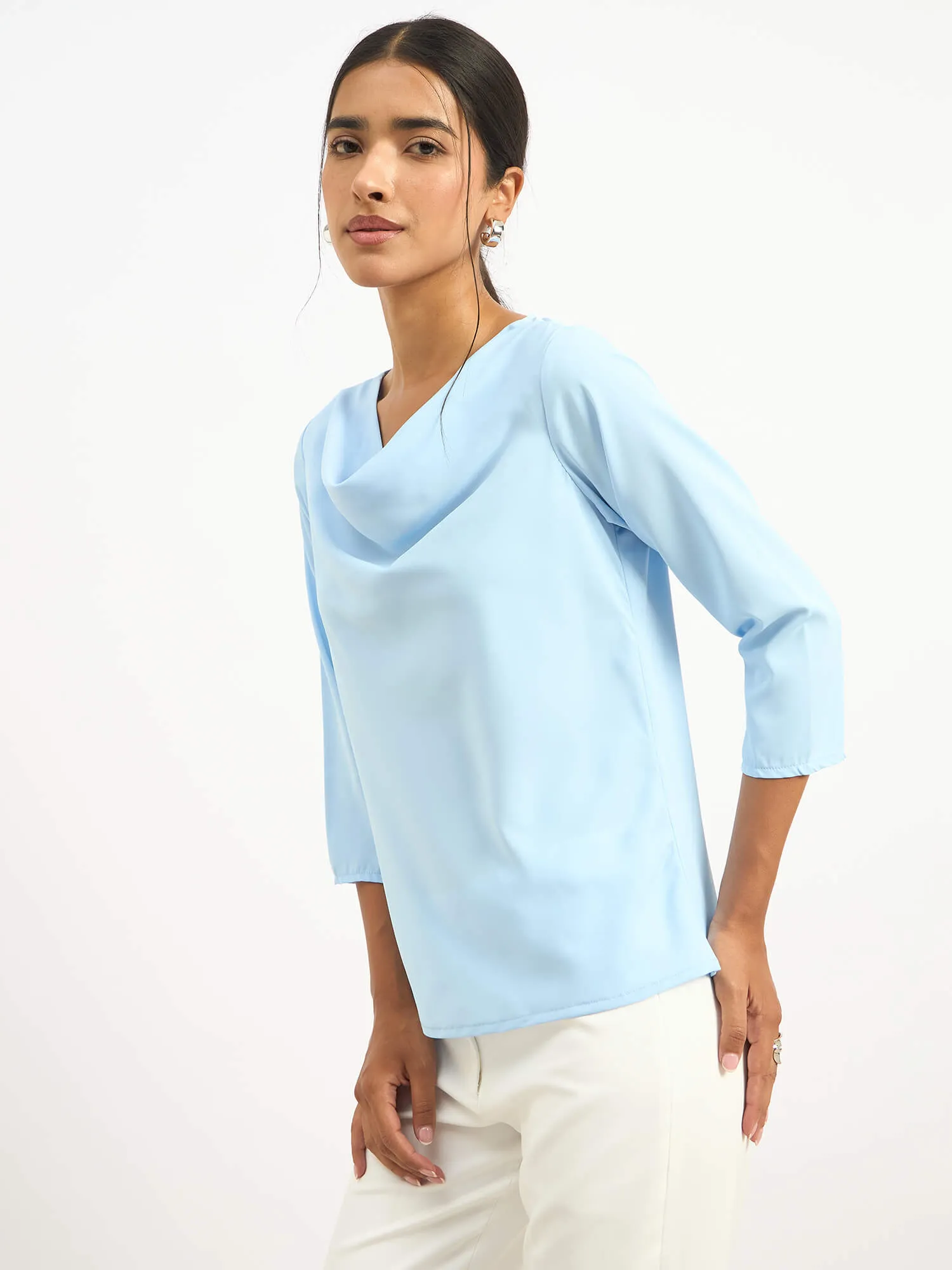 Mermaid Mule Cowl Neck Top - Ice Blue