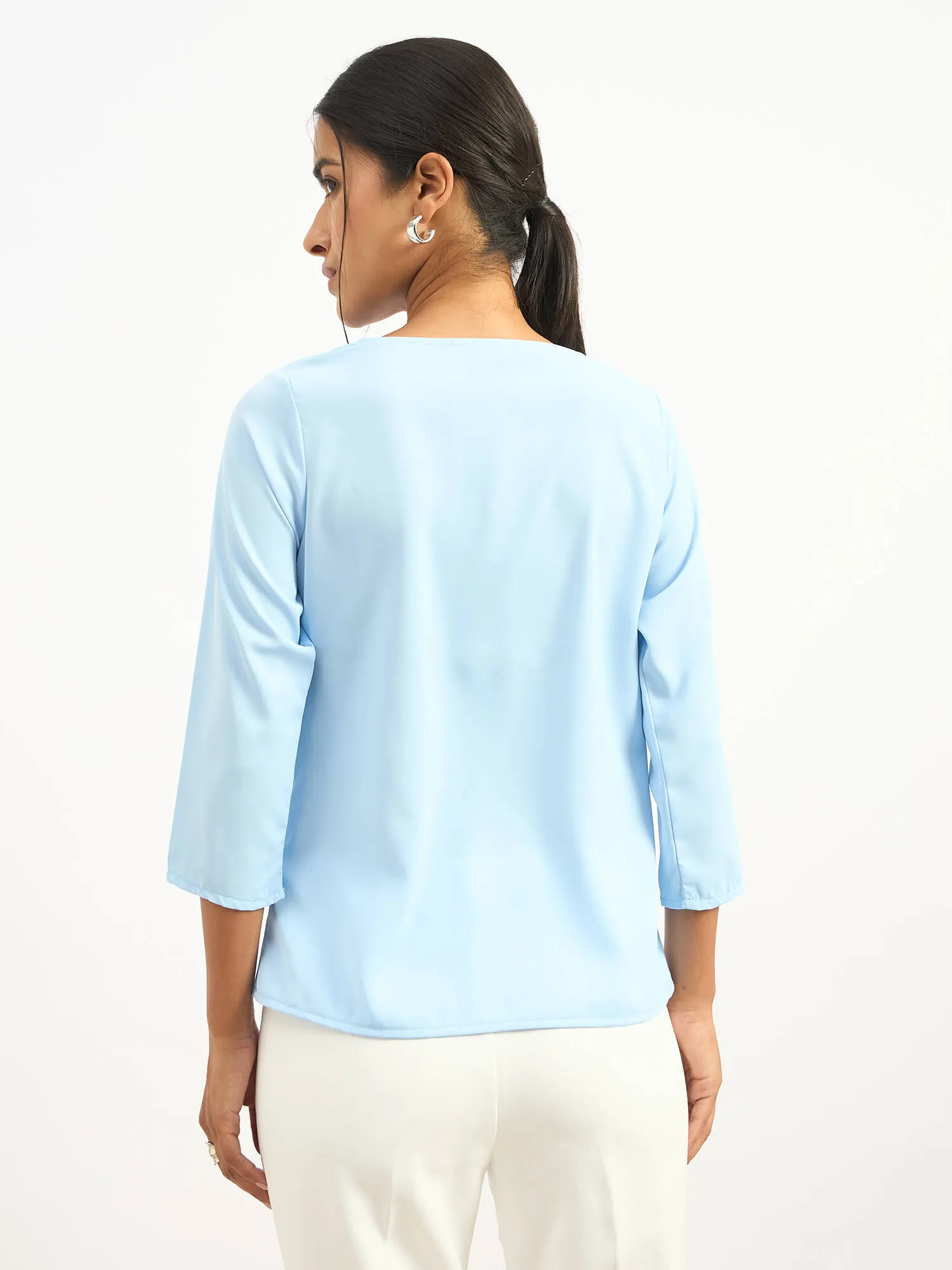 Mermaid Mule Cowl Neck Top - Ice Blue
