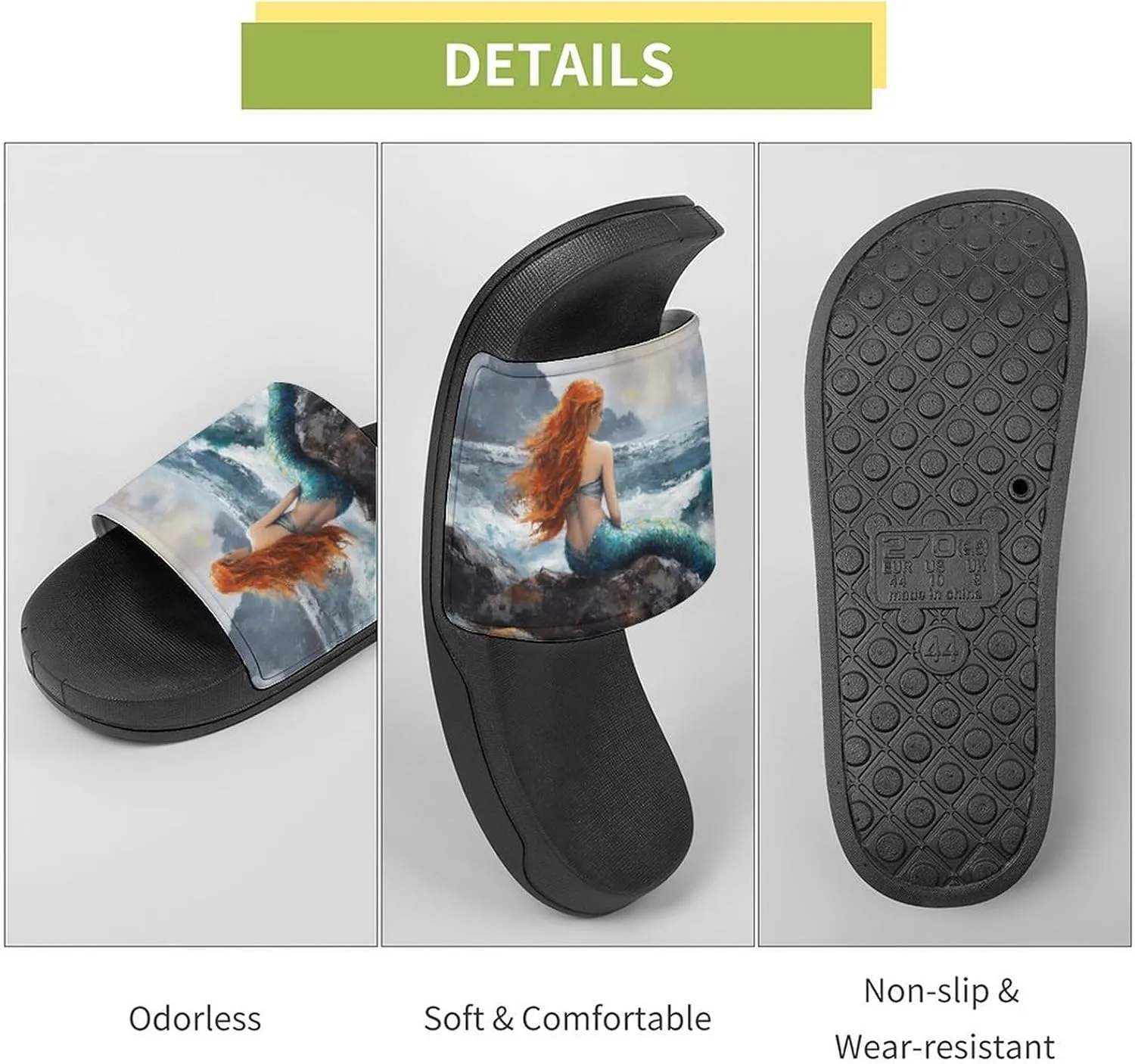 Mermaid Storm Sea Rocks Shower Sandals Home Slippers Non-Slip Quick Drying Beach Bathroom Slipper
