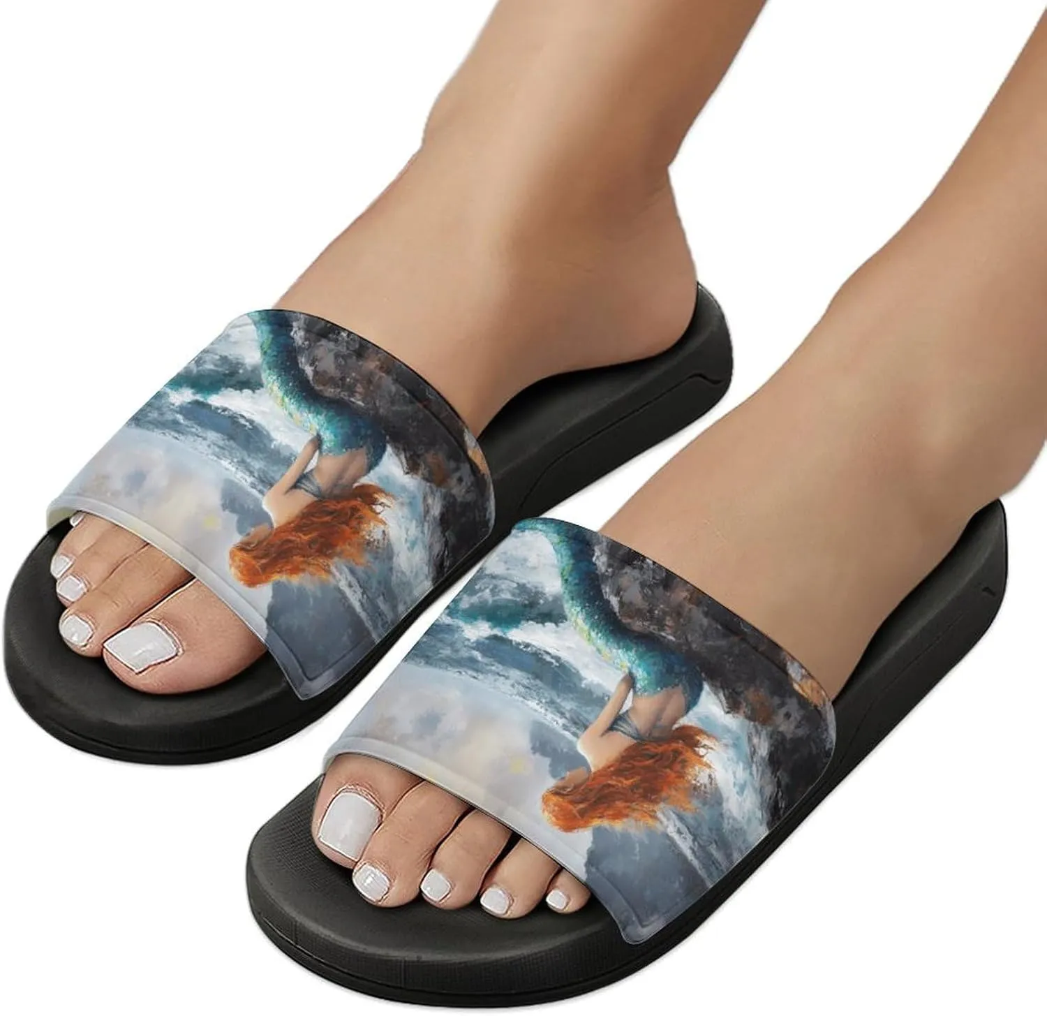 Mermaid Storm Sea Rocks Shower Sandals Home Slippers Non-Slip Quick Drying Beach Bathroom Slipper