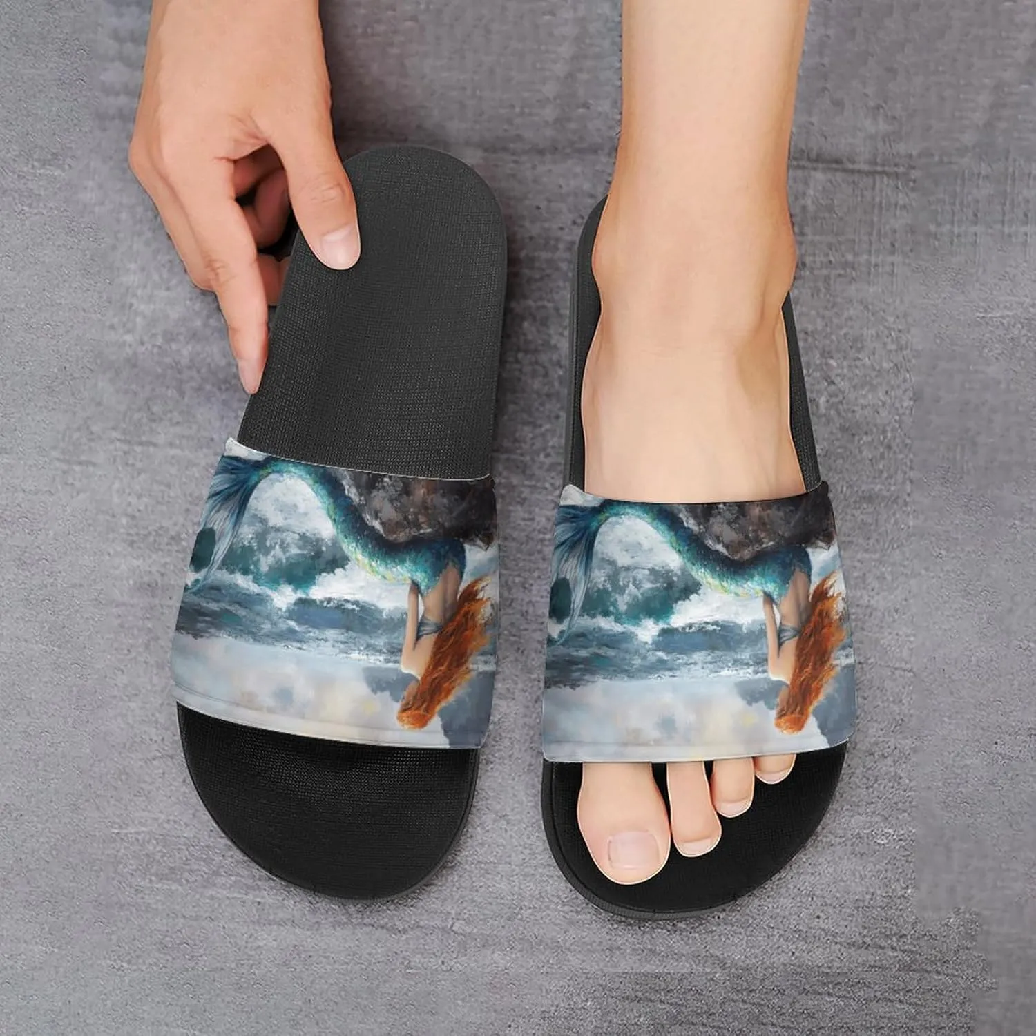 Mermaid Storm Sea Rocks Shower Sandals Home Slippers Non-Slip Quick Drying Beach Bathroom Slipper