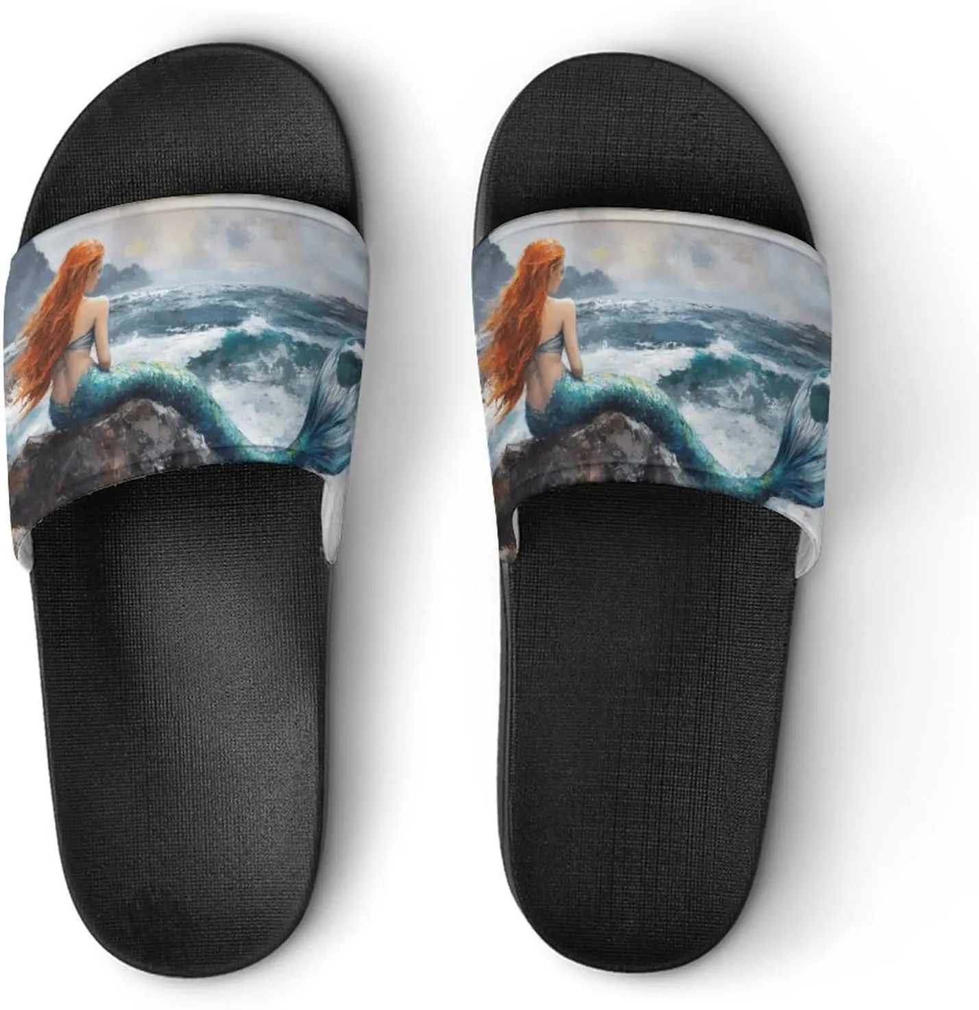 Mermaid Storm Sea Rocks Shower Sandals Home Slippers Non-Slip Quick Drying Beach Bathroom Slipper