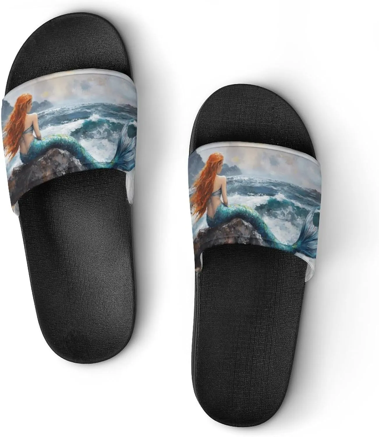 Mermaid Storm Sea Rocks Shower Sandals Home Slippers Non-Slip Quick Drying Beach Bathroom Slipper