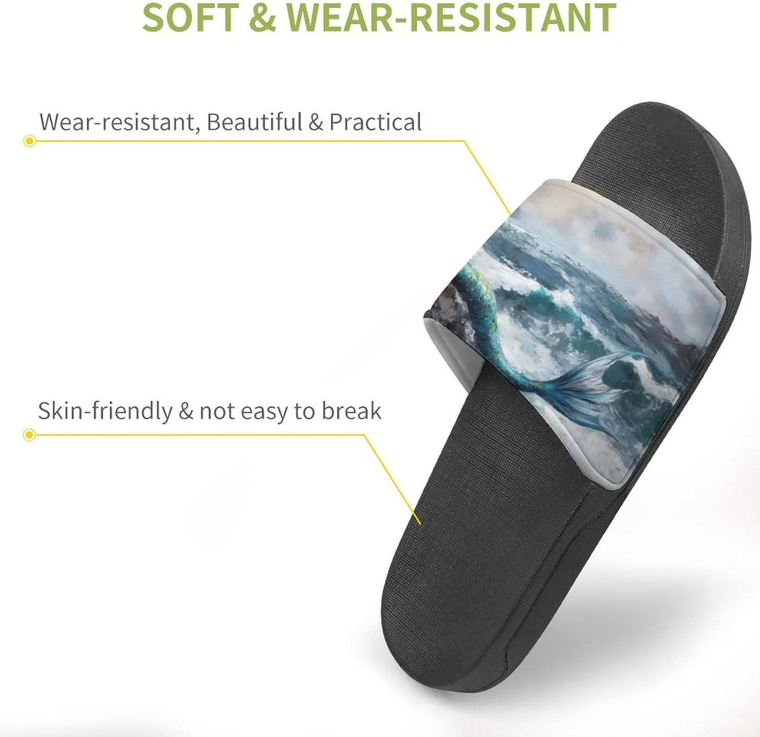 Mermaid Storm Sea Rocks Shower Sandals Home Slippers Non-Slip Quick Drying Beach Bathroom Slipper