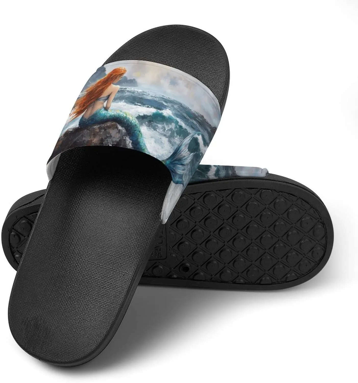 Mermaid Storm Sea Rocks Shower Sandals Home Slippers Non-Slip Quick Drying Beach Bathroom Slipper