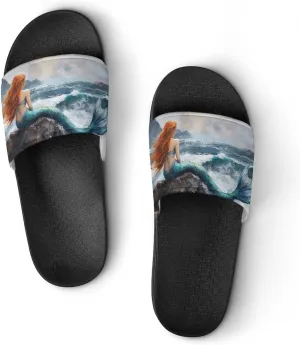 Mermaid Storm Sea Rocks Shower Sandals Home Slippers Non-Slip Quick Drying Beach Bathroom Slipper
