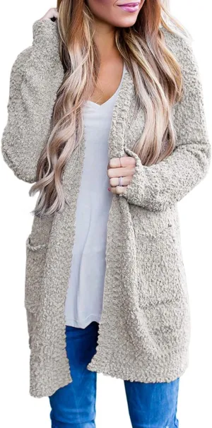 MEROKEETY Women's Long Sleeve Soft Chunky Knit Sweater Open Front Cardigans Outwear Coat