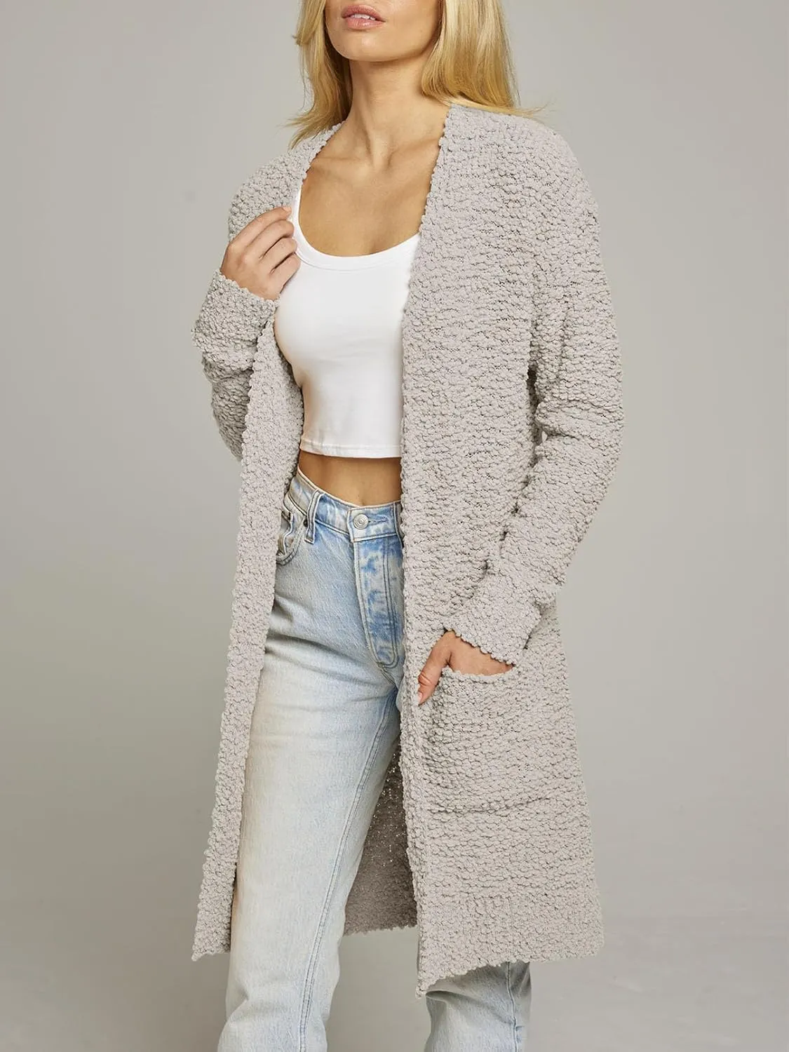 MEROKEETY Women's Long Sleeve Soft Chunky Knit Sweater Open Front Cardigans Outwear Coat