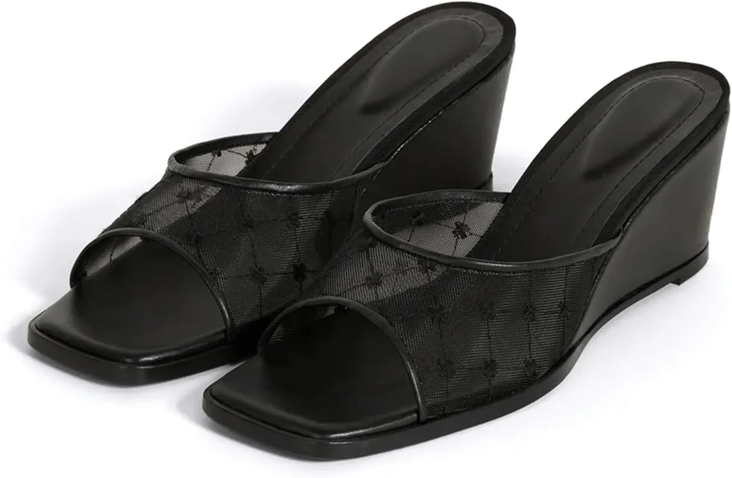 Mesh Wedge Sandals for Women Platform Espadrille Raffia Square Open Toe Slide Mule Sandal Casual Comfortable Summer Dress Shoes