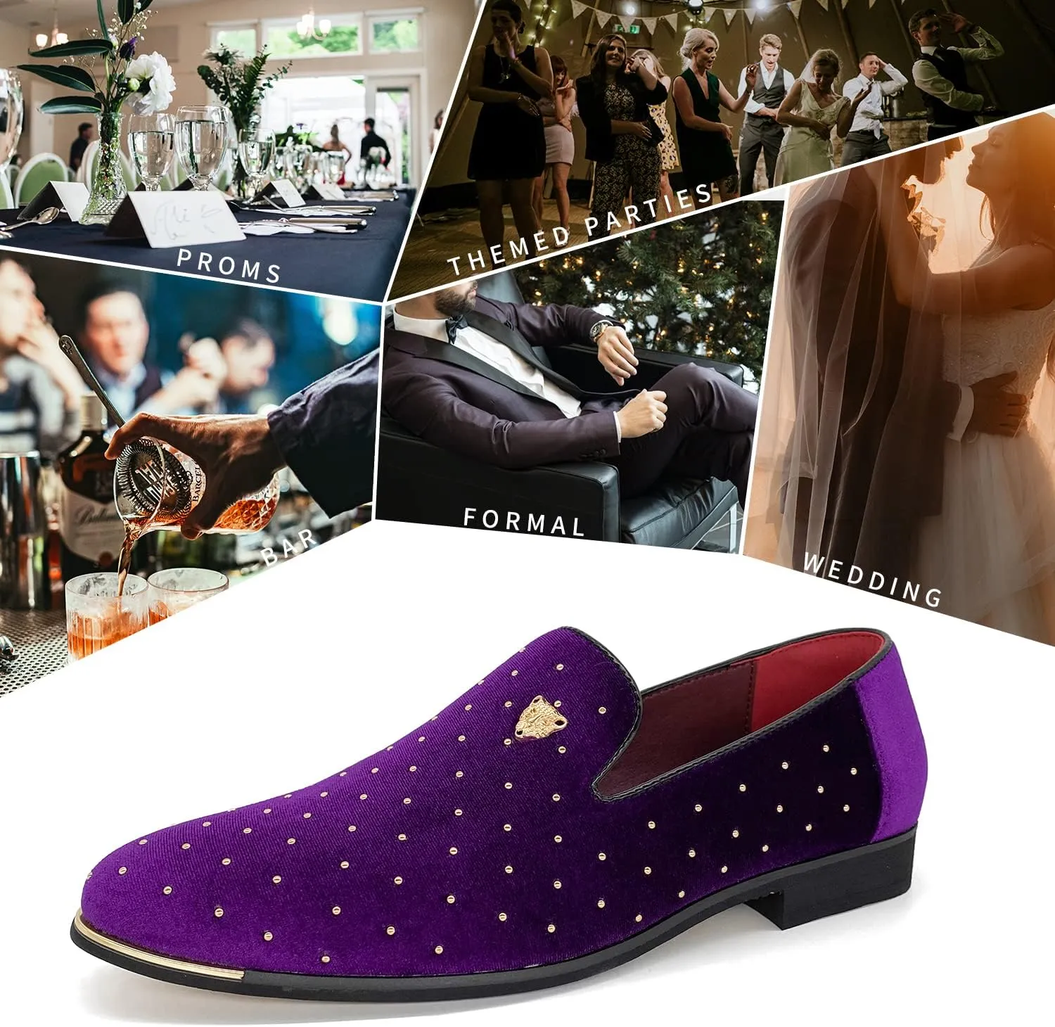 MHB Men's Luxury Velvet Loafers Pointed-Toe Slip-on Suede Dress Shoes for Men Rivet Smoking Slipper Fashion Lightweight