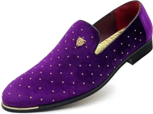 MHB Men's Luxury Velvet Loafers Pointed-Toe Slip-on Suede Dress Shoes for Men Rivet Smoking Slipper Fashion Lightweight