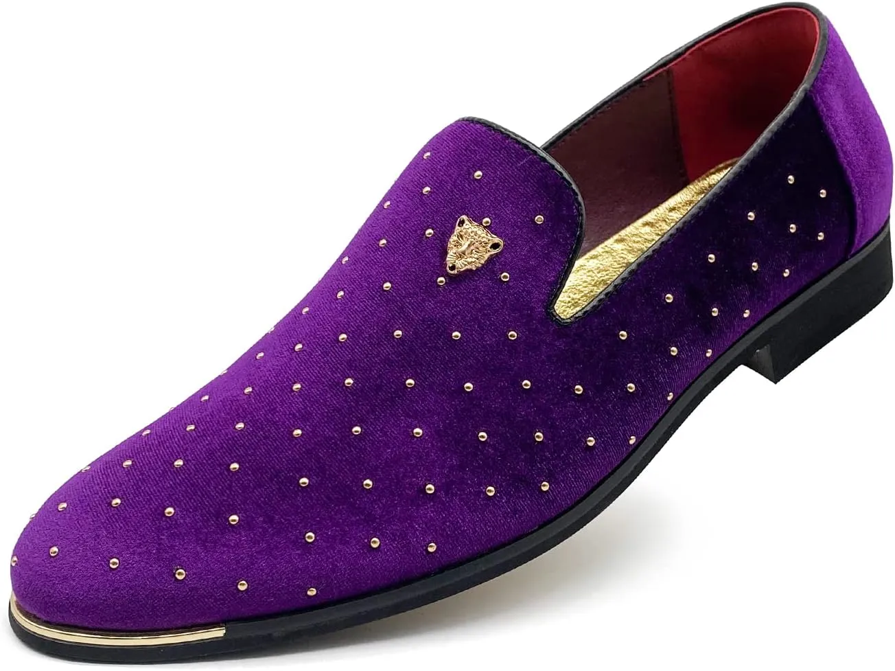 MHB Men's Luxury Velvet Loafers Pointed-Toe Slip-on Suede Dress Shoes for Men Rivet Smoking Slipper Fashion Lightweight