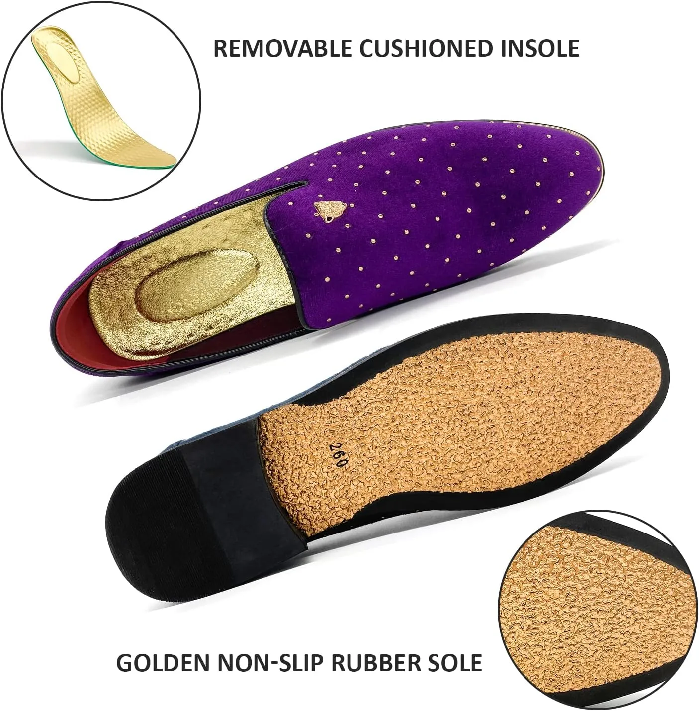 MHB Men's Luxury Velvet Loafers Pointed-Toe Slip-on Suede Dress Shoes for Men Rivet Smoking Slipper Fashion Lightweight