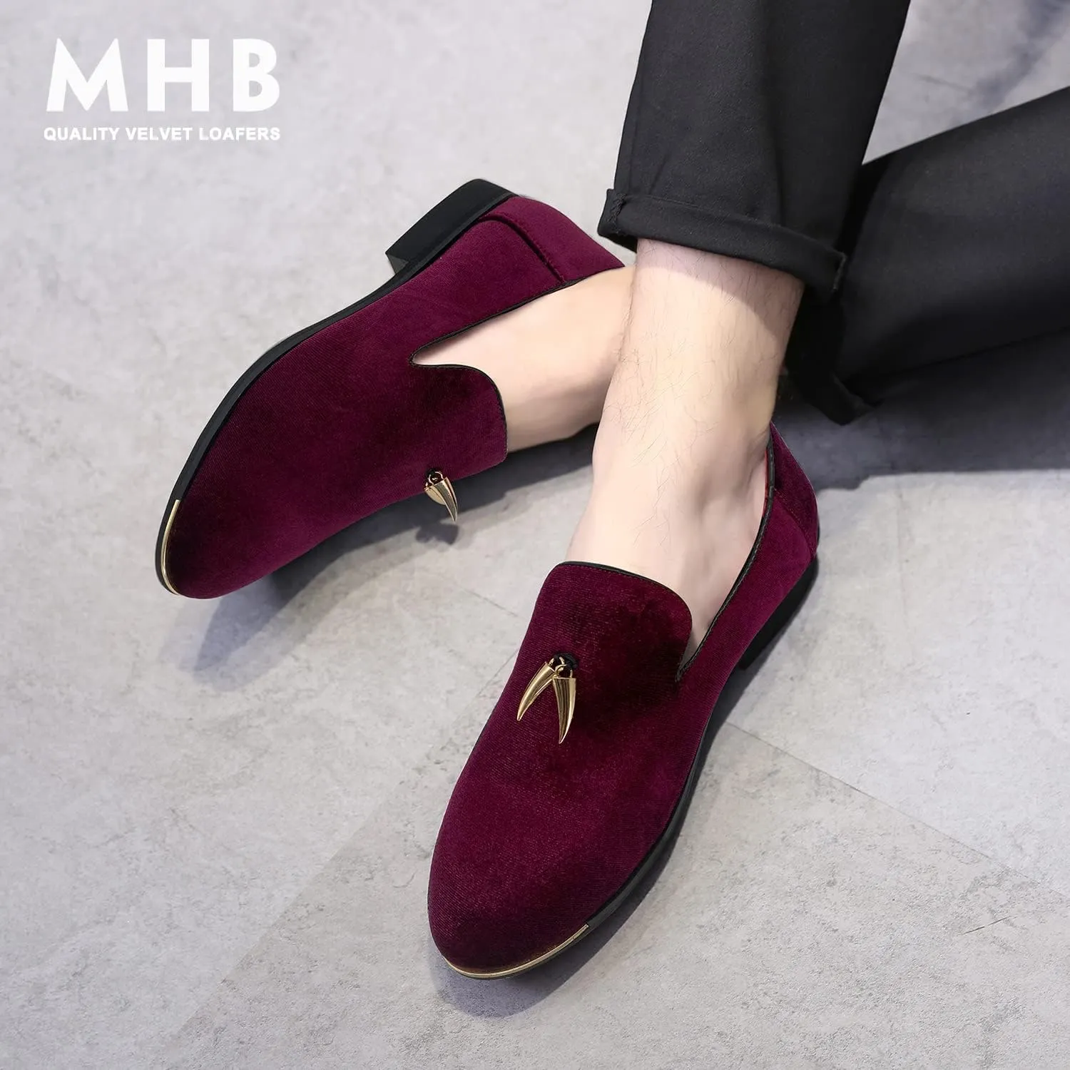 MHB Men's Multiple Colors Velvet Loafer Slip-on Tuxedo Dress Shoes Glitter Suede Smoking Slipper