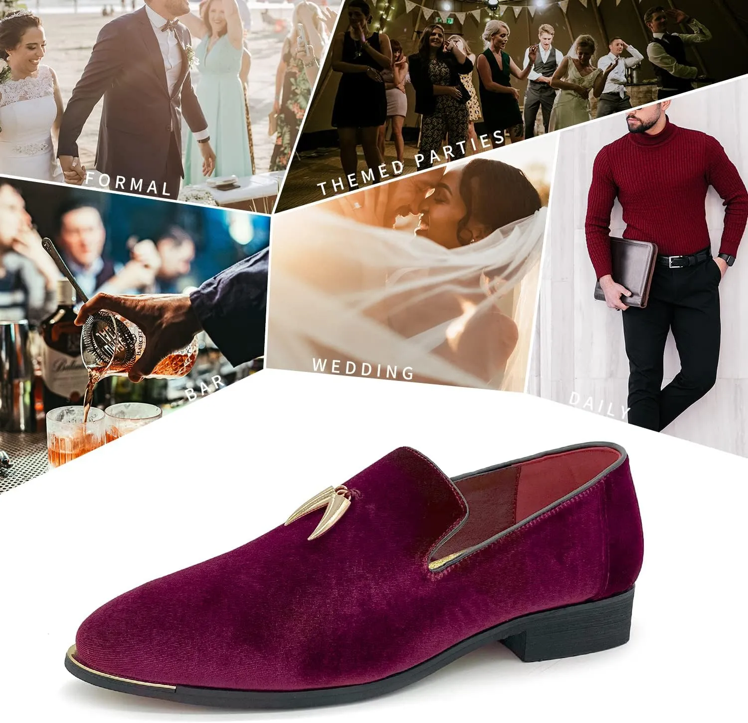 MHB Men's Multiple Colors Velvet Loafer Slip-on Tuxedo Dress Shoes Glitter Suede Smoking Slipper