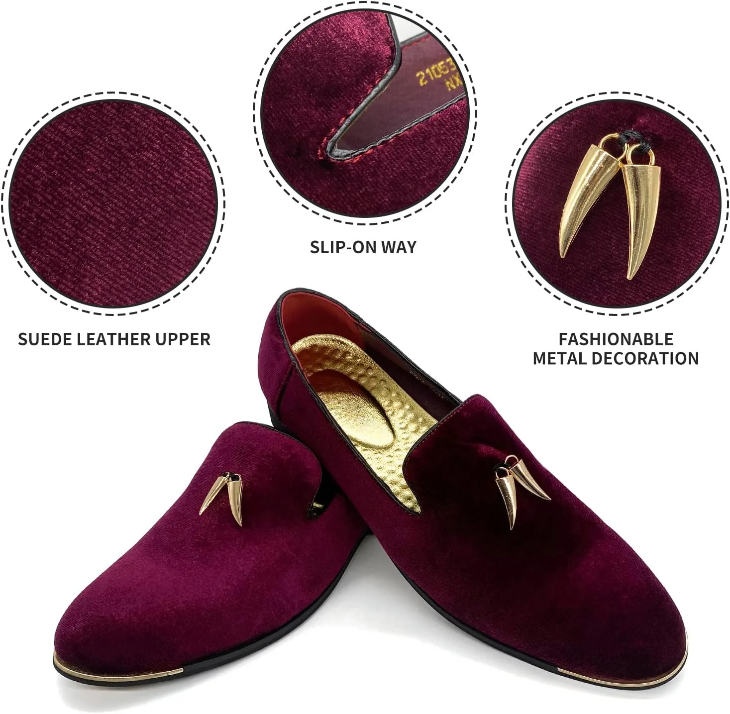 MHB Men's Multiple Colors Velvet Loafer Slip-on Tuxedo Dress Shoes Glitter Suede Smoking Slipper