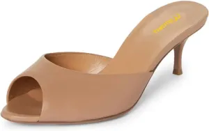 Milooey shoes Women's Kitten Low Heels Peep Toe Heeled Slide Sandals Elegant Slip On Mules Backless Slipper Dress Party Summer Office Shoes Size 4-16 US