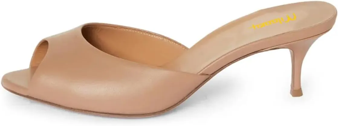 Milooey shoes Women's Kitten Low Heels Peep Toe Heeled Slide Sandals Elegant Slip On Mules Backless Slipper Dress Party Summer Office Shoes Size 4-16 US