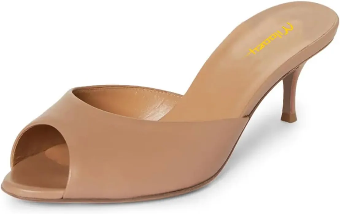 Milooey shoes Women's Kitten Low Heels Peep Toe Heeled Slide Sandals Elegant Slip On Mules Backless Slipper Dress Party Summer Office Shoes Size 4-16 US