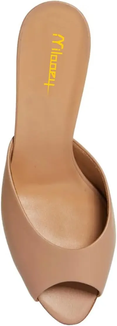 Milooey shoes Women's Kitten Low Heels Peep Toe Heeled Slide Sandals Elegant Slip On Mules Backless Slipper Dress Party Summer Office Shoes Size 4-16 US