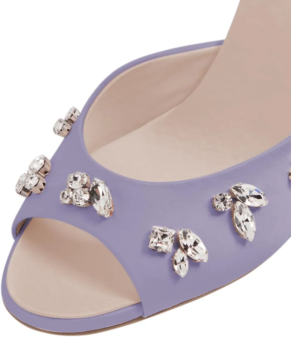Milooey shoes Women's Peep Toe Stiletto Mules Glitter Rhinestone Studded Heeled Sandals High Heels Slides Backless Dressy Slipper Wedding Party Shoes Size 4-16 US