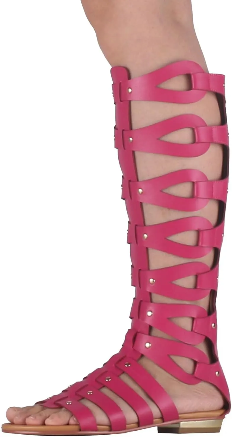 Minishion Womens Gladiator Sandals Flat Knee High Summer Dress Boots with Zip TM001