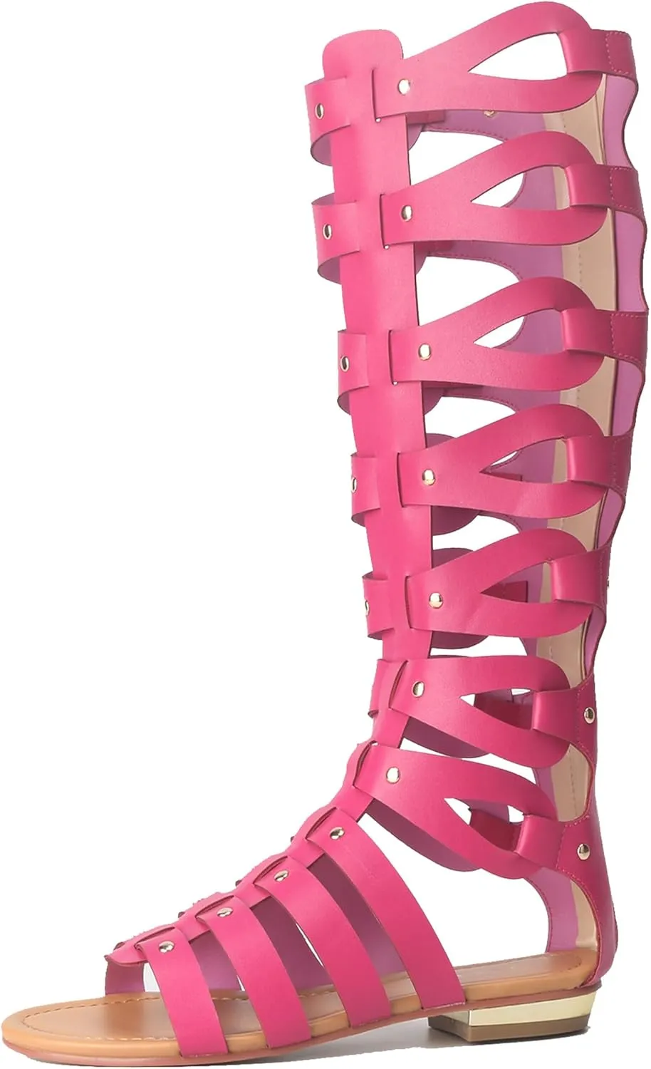 Minishion Womens Gladiator Sandals Flat Knee High Summer Dress Boots with Zip TM001