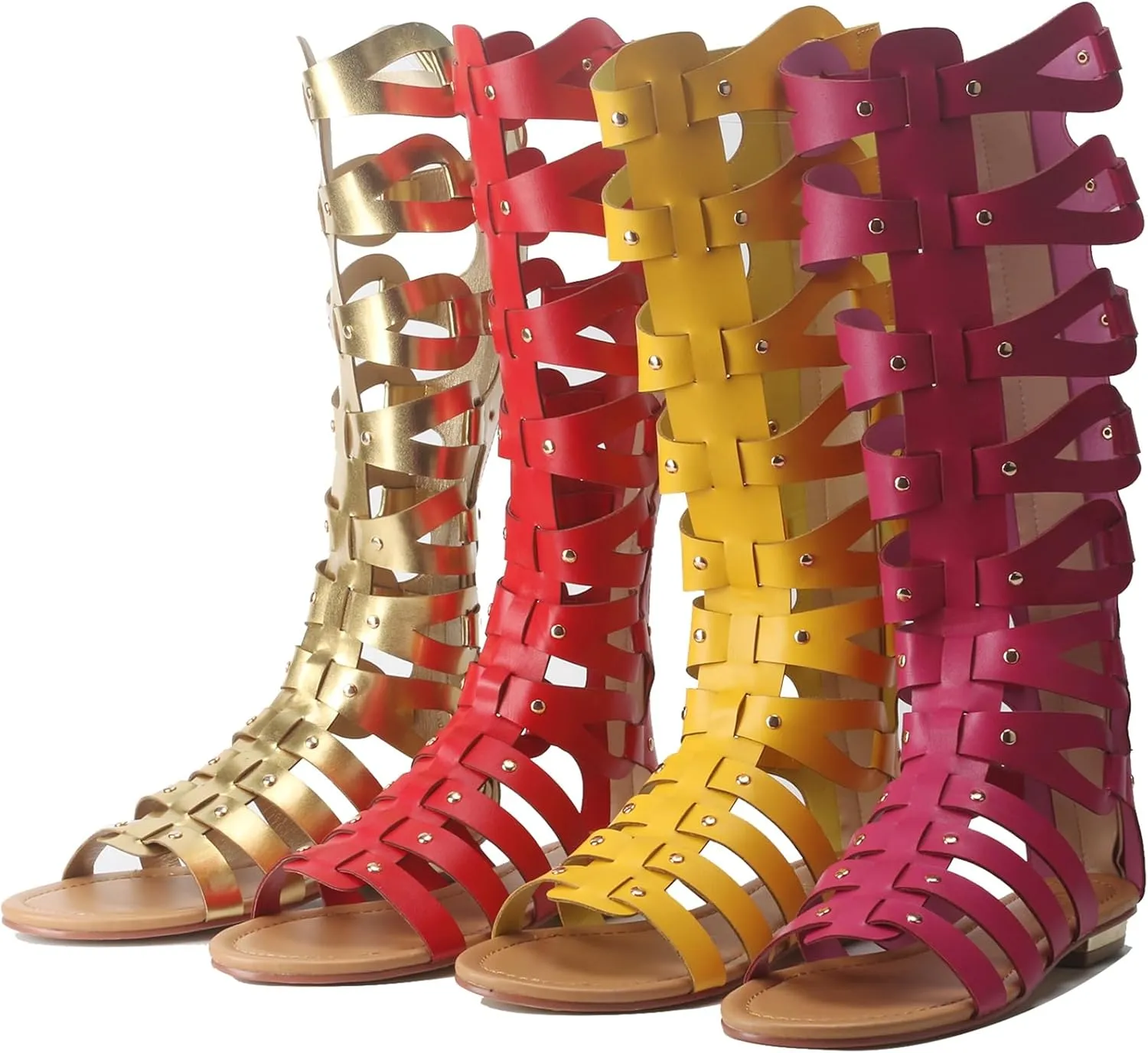 Minishion Womens Gladiator Sandals Flat Knee High Summer Dress Boots with Zip TM001