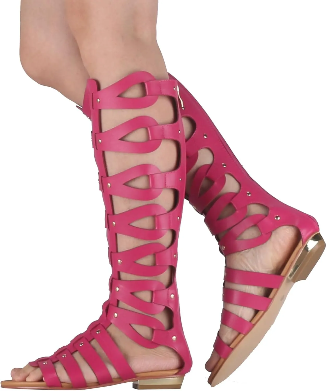 Minishion Womens Gladiator Sandals Flat Knee High Summer Dress Boots with Zip TM001