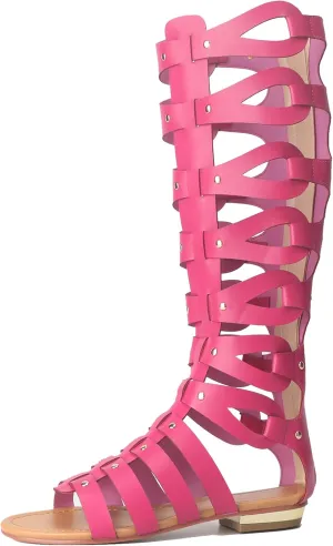 Minishion Womens Gladiator Sandals Flat Knee High Summer Dress Boots with Zip TM001