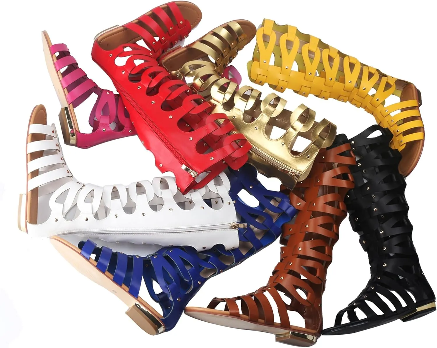 Minishion Womens Gladiator Sandals Flat Knee High Summer Dress Boots with Zip TM001