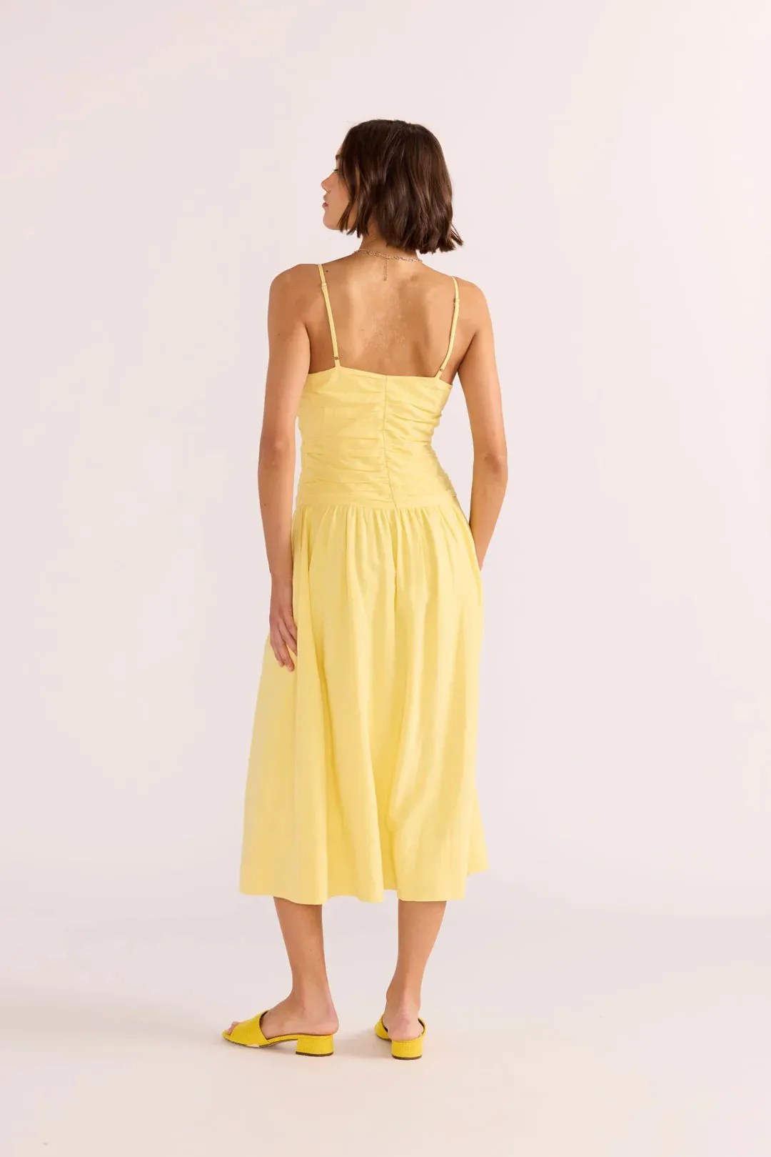 MINK PINK OPHELIA RUCHED MIDI DRESS LEMON