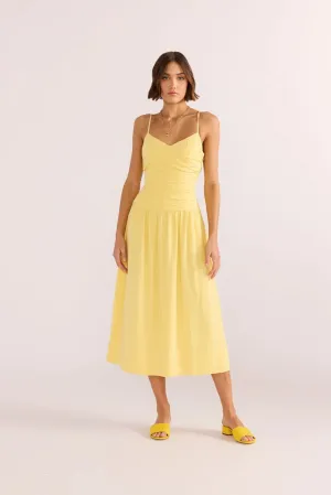MINK PINK OPHELIA RUCHED MIDI DRESS LEMON