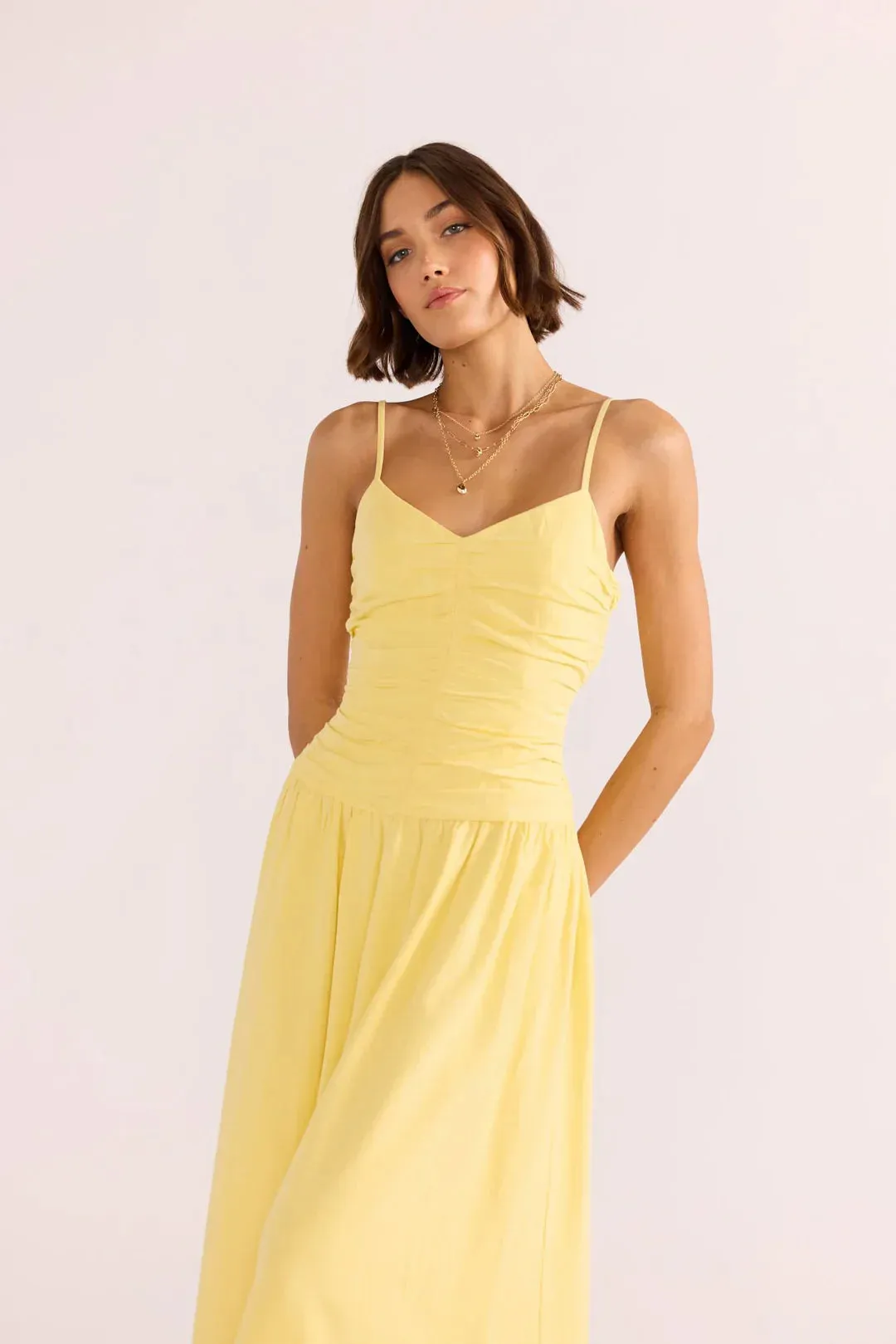 MINKPINK - Ophelia Ruched Midi Dress - Lemon