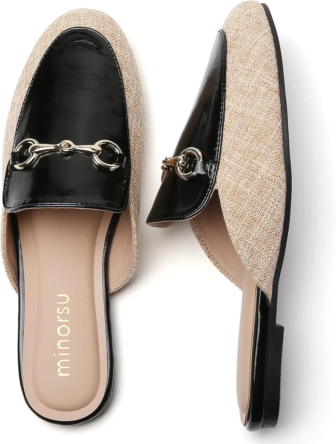 Minorsu Women's Black Animal Print Buckle Mules - Memory Foam Insole - Low Heel - Casual Mule Shoes
