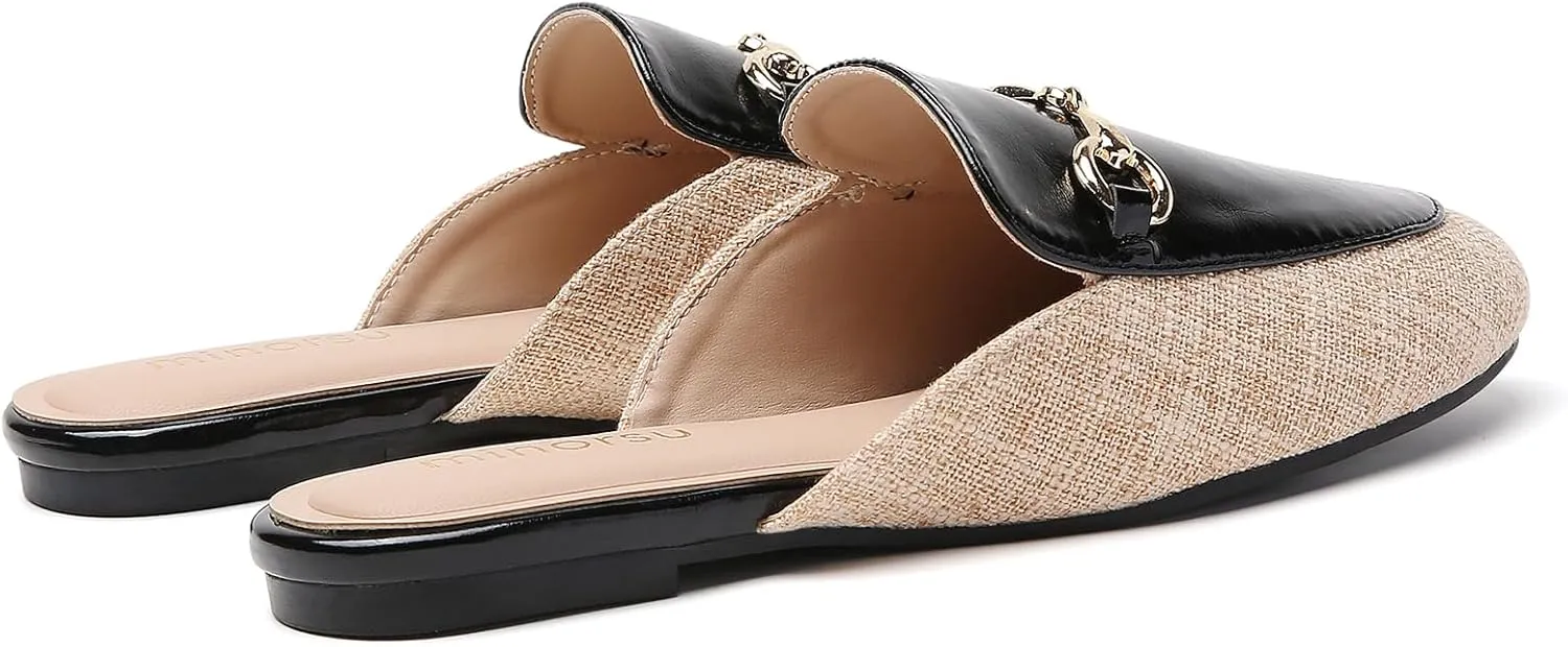 Minorsu Women's Black Animal Print Buckle Mules - Memory Foam Insole - Low Heel - Casual Mule Shoes
