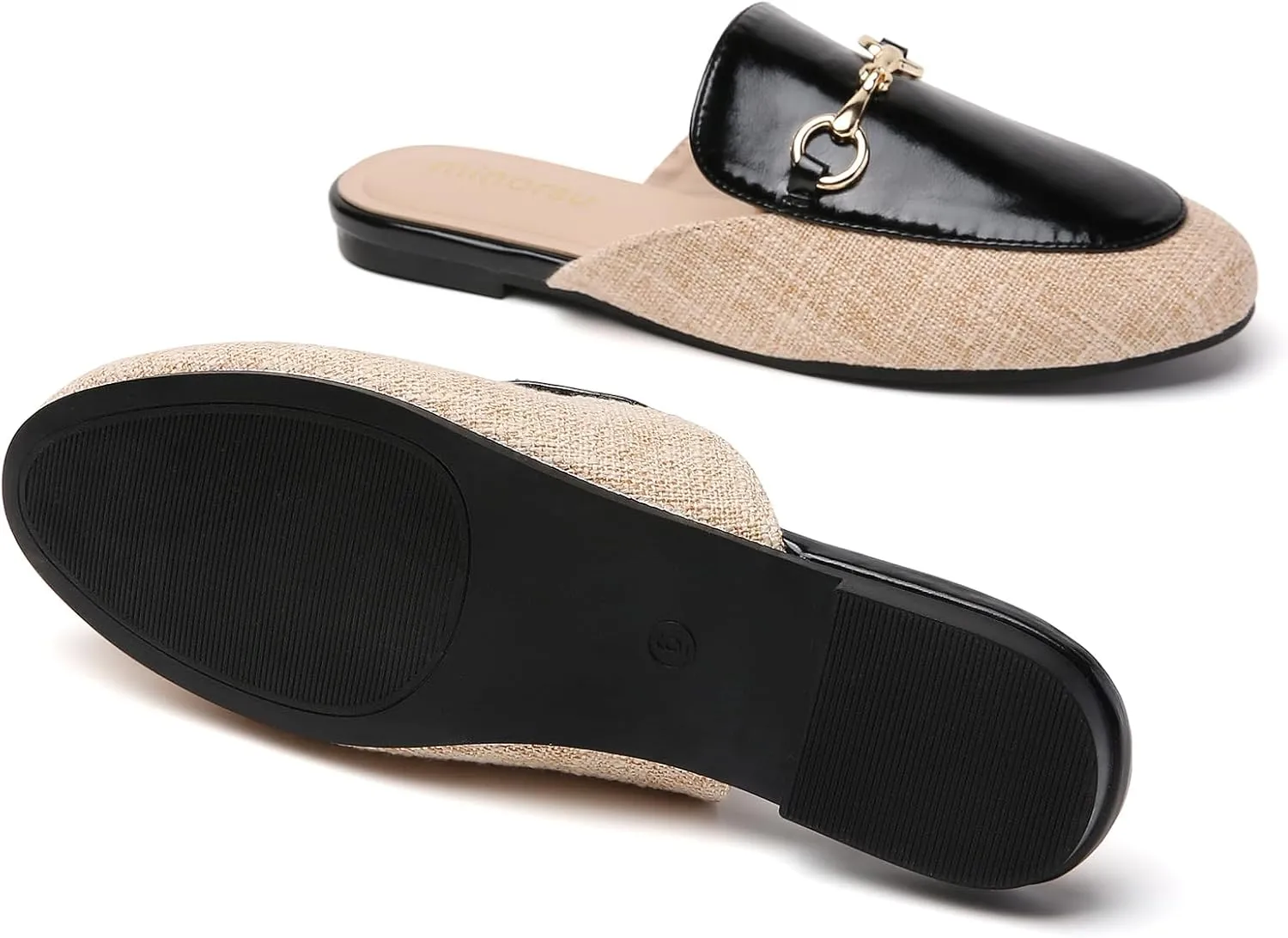 Minorsu Women's Black Animal Print Buckle Mules - Memory Foam Insole - Low Heel - Casual Mule Shoes